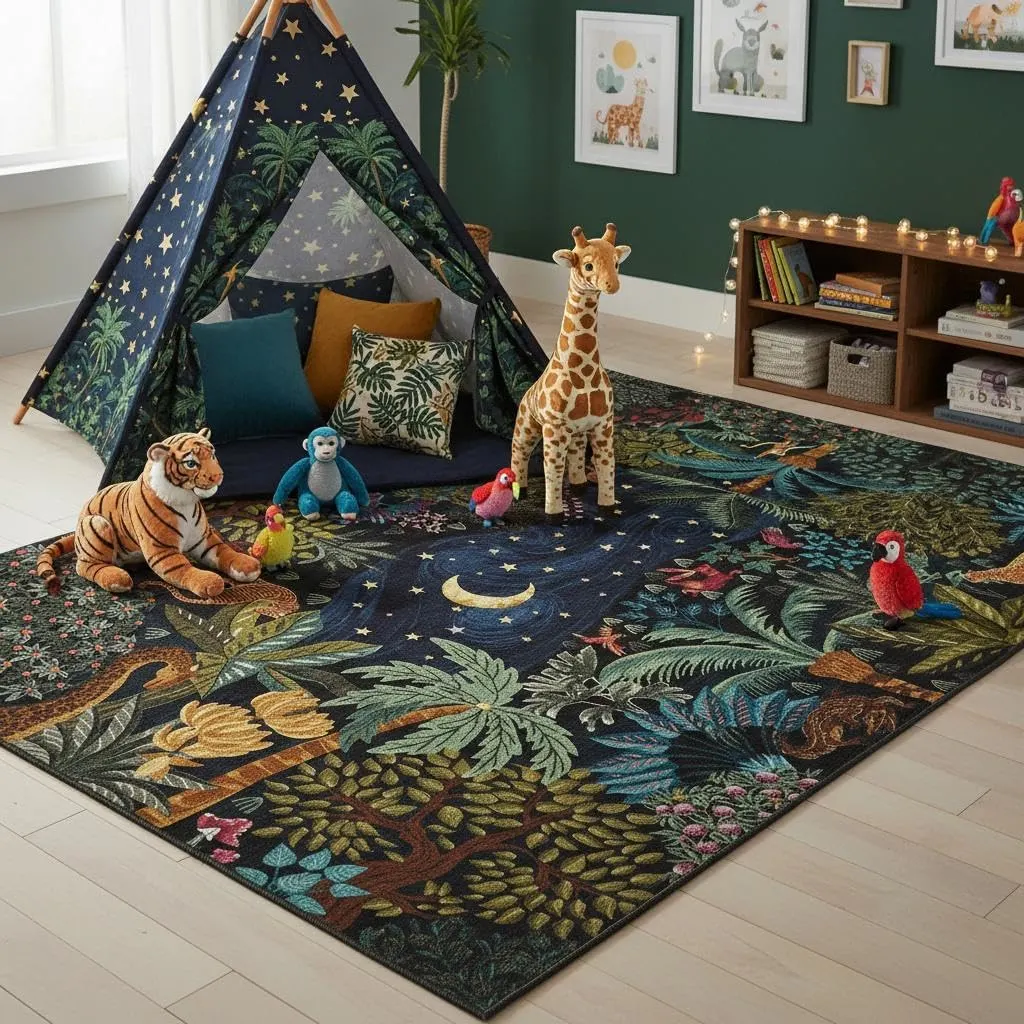 GarveeHome 4x6 Washable Area Rug for Kids Room, Jungle Animal Soft Bedroom Rug Non Slip