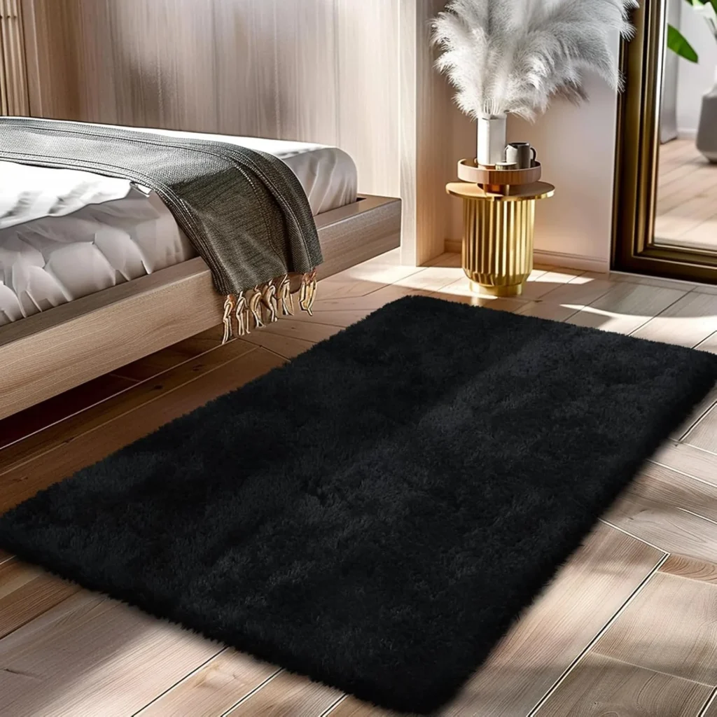 Fluffy Rug Shaggy Area Rug, Black 2x4 Area Rugs for Bedroom, Small Bedside Rug