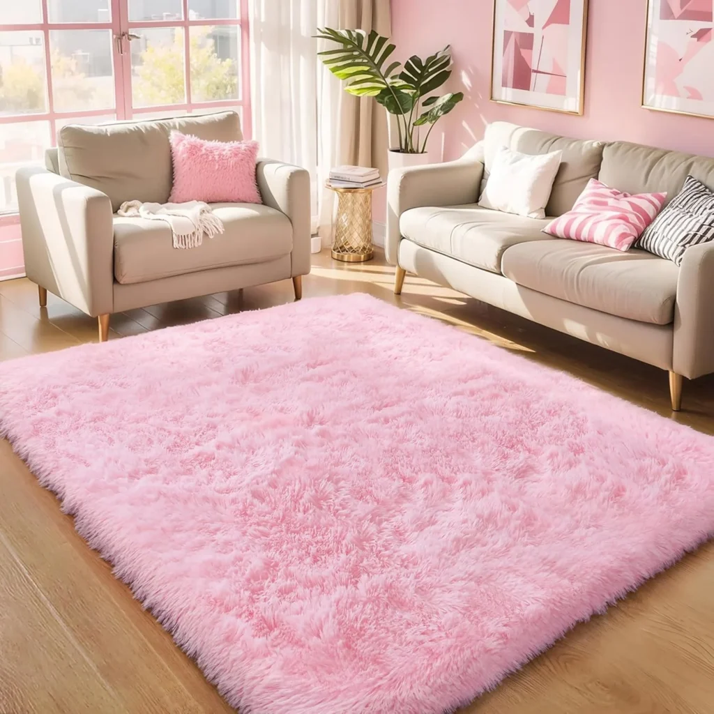 Pink Fluffy 4x6 Area Rugs for Bedoom Girls, Soft Washable Fuzzy Furry Shag Rug for Kids Room