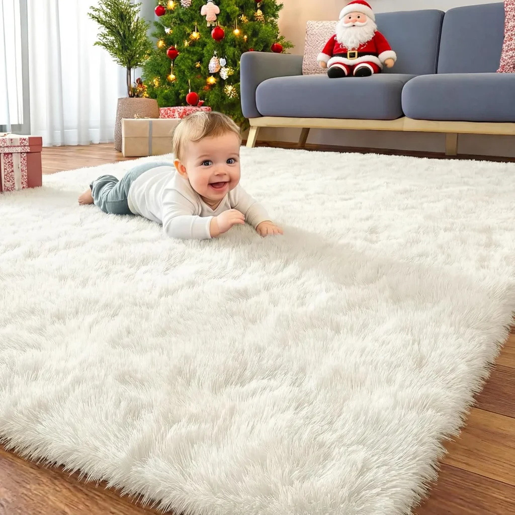OLANLY Area Rugs for Living Room Bedroom, Machine Washable 4x5.9 ft Soft Fluffy Shaggy Bedside Rug