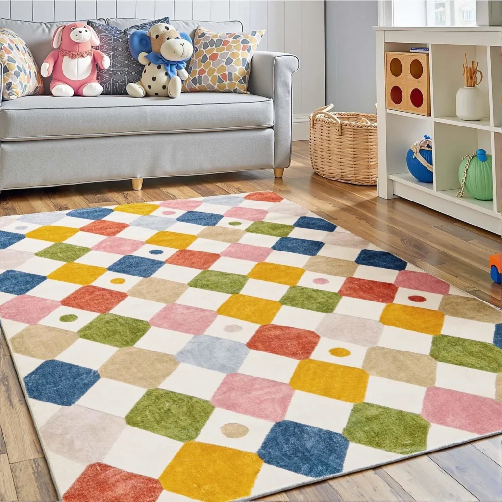 jinchan Macy Area Rug 4x6 Kids Washable Indoor Floor Cover Non-Slip Modern Soft Rug