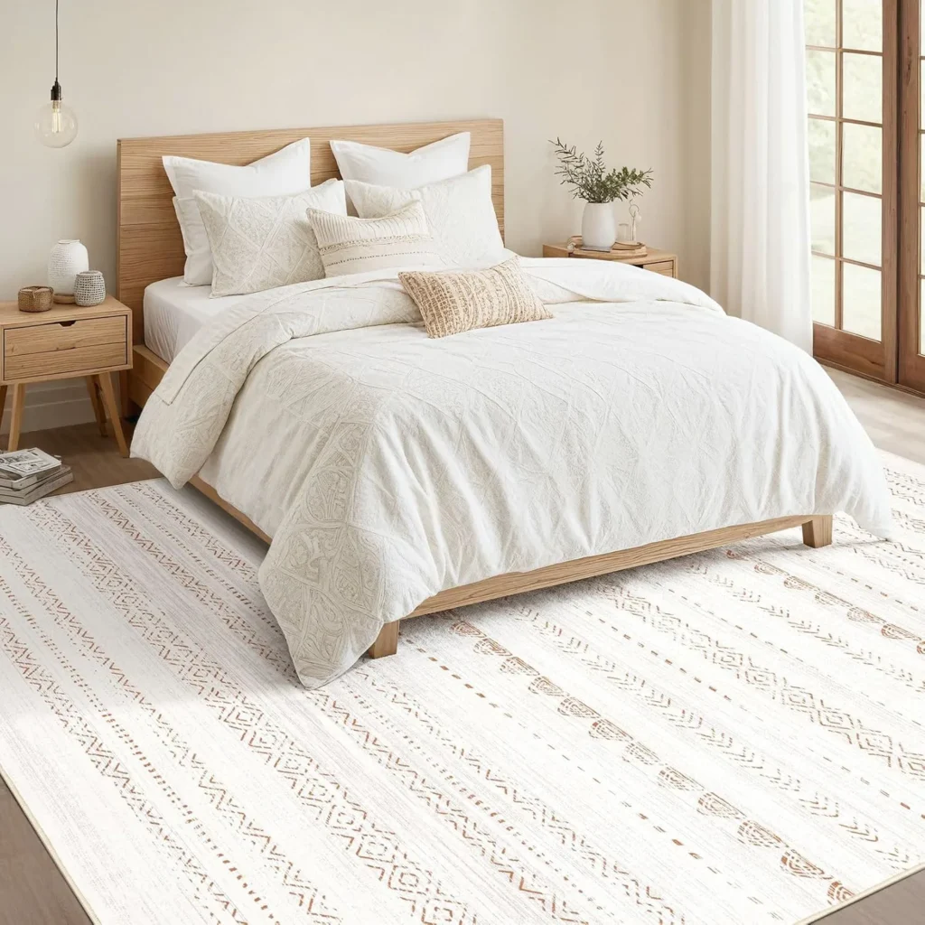 Nakagishi Area Rug Living Room Rugs: 5x7 Washable Boho Large Neutral Farmhouse Soft Moroccan Stain Resistant Indoor Carpet