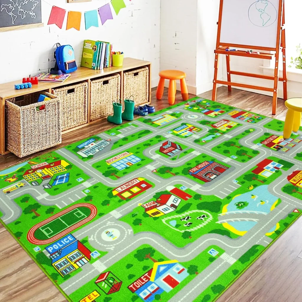 Capslpad Green Car Road Kid Rug Carpet Playmat for Playoom Traffic Road Kids Play Mat