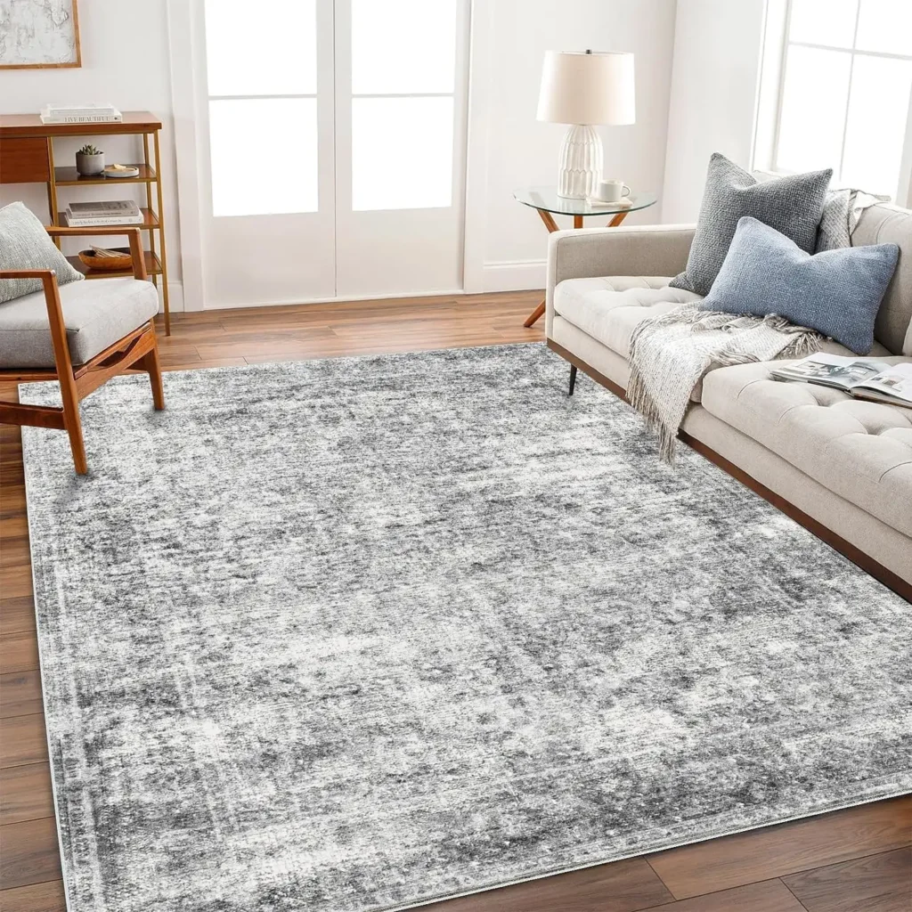 CHAMPLANT Area Rug 8x10 Washable Rug Gray Vintage Traditional Mat Distressed Indoor Foldable