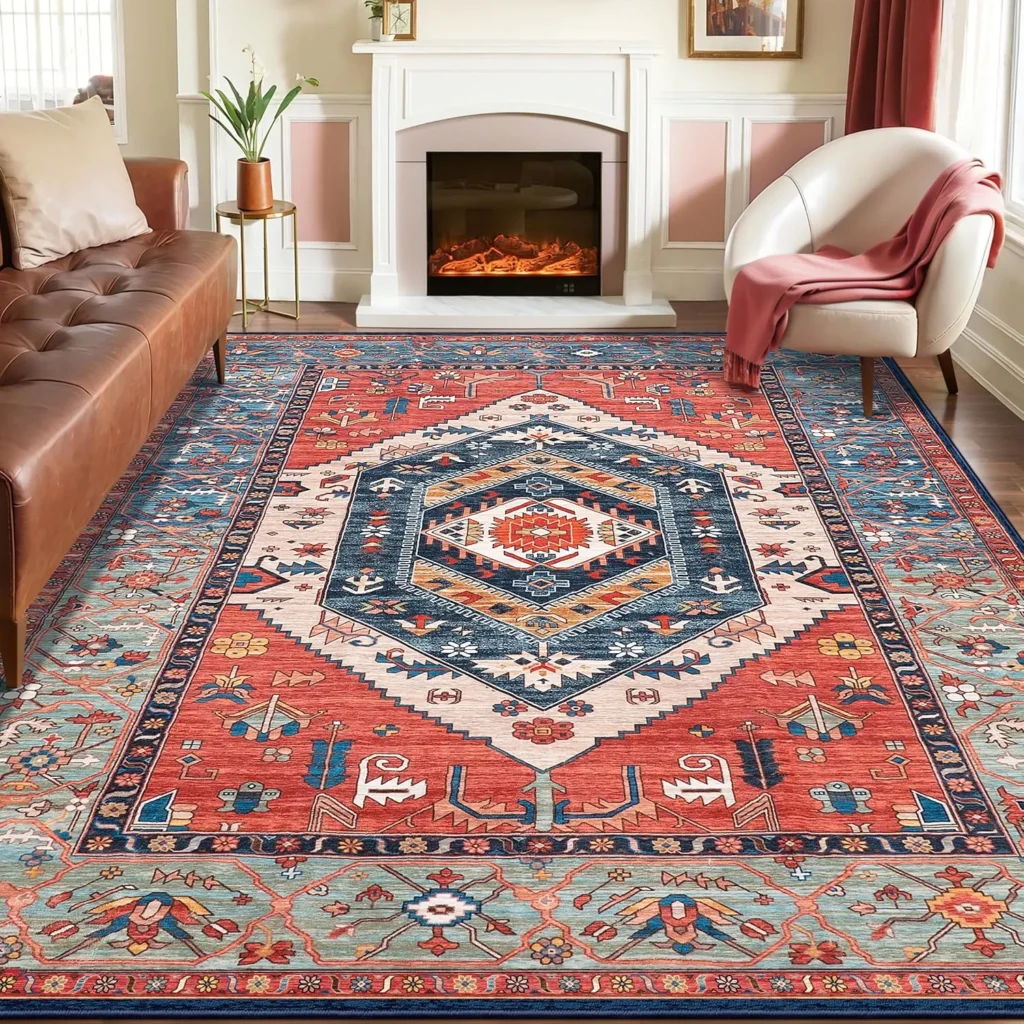SERISSA Washable Rugs 8x10 Area Rugs, Large Non-Slip Boho Living Room Rust Rug