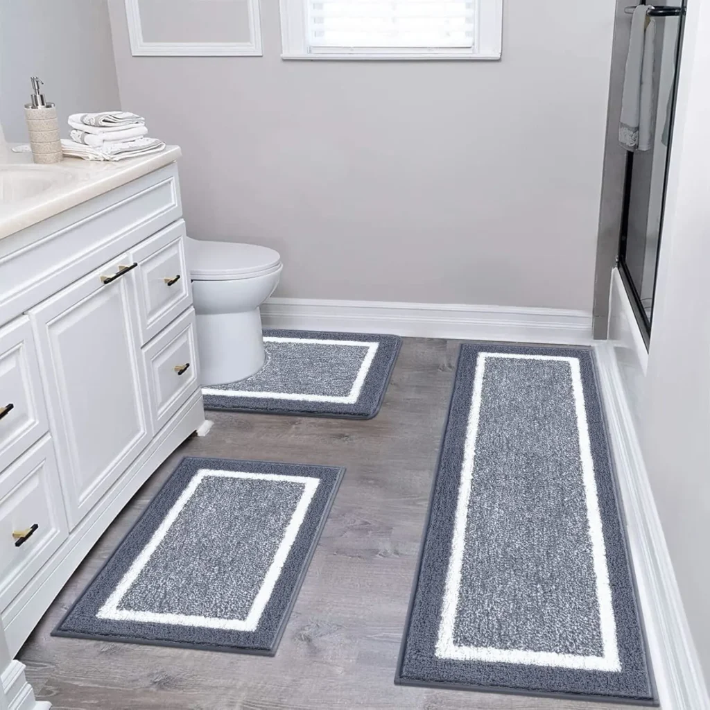 Pauwer Bathroom Rug Mat Set 3 Piece, Microfiber Shaggy Bath Set, Non-Slip Ultra Soft Carpet Mats,