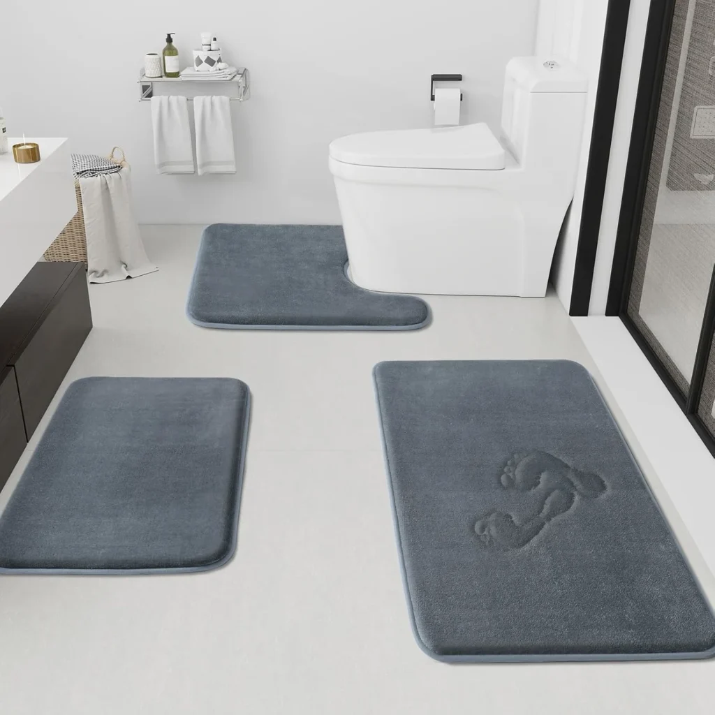 HUXMEYSON Bathroom Rugs Sets 3 Piece, Non-Slip & Quick Dry Bath Mat Set, Ultra Soft Velvet Bath Rugs