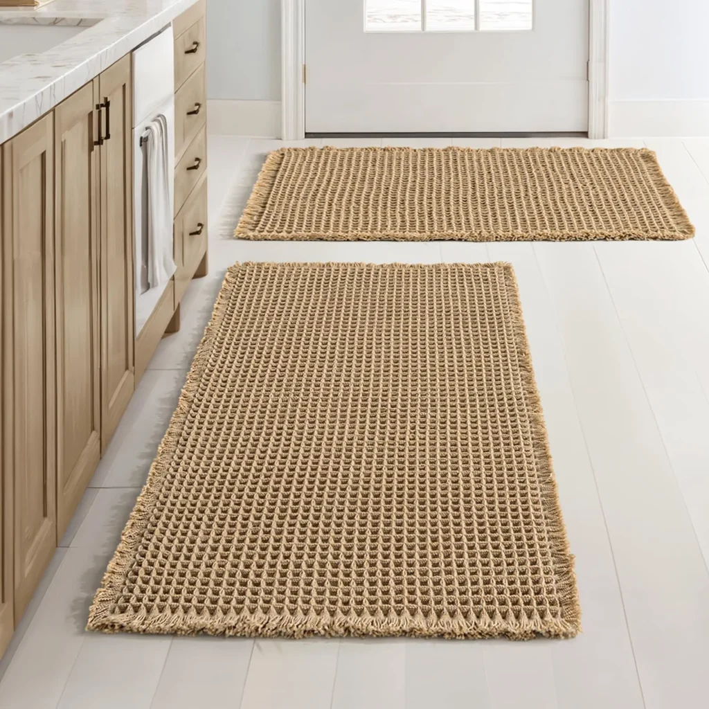 MIULEE Set of 2 Waffle Bathroom Rugs, Boho Bath Rugs Non Slip Washable, Super Absorbent Bath Mats