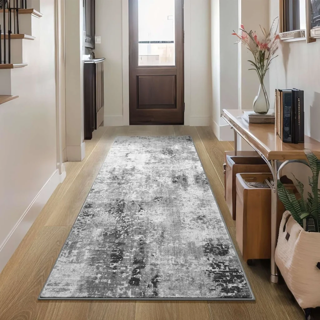 Ompaa Non Slip, Washable, Soft Abstract Long Carpet Runner Rug with Rubber Backing for Hallways