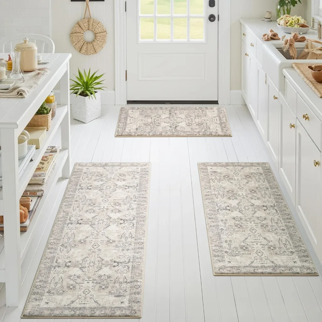 GRANNY SAYS Boho Kitchen Rug Sets of 3, Non Slip Washable Faux Wool Kitchen Mats