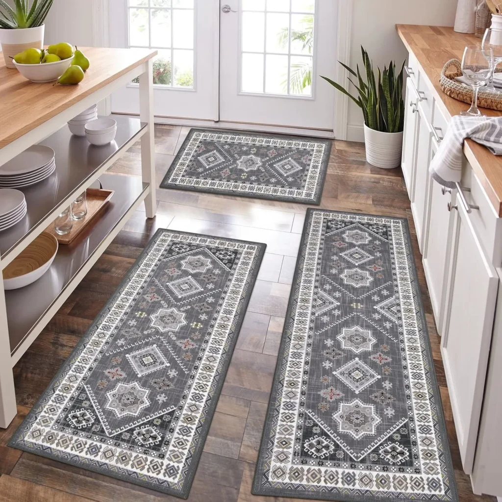 HEBE Boho Kitchen Rug Sets 3 Piece with Runner Non Slip Kitchen Rugs