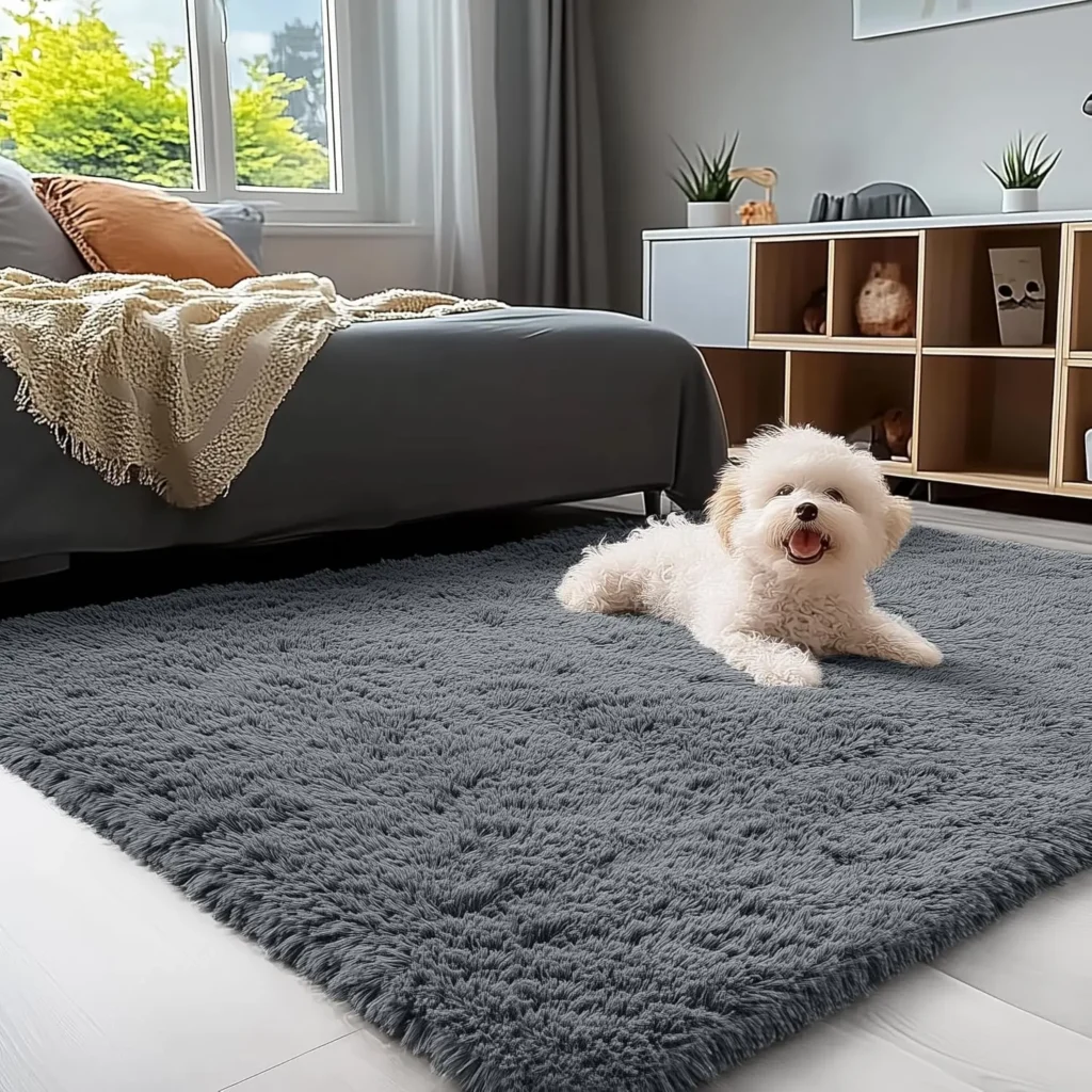 OLANLY Area Rugs for Living Room Bedroom, Machine Washable 4x5.9 ft Soft Fluffy Shaggy Bedside Rug