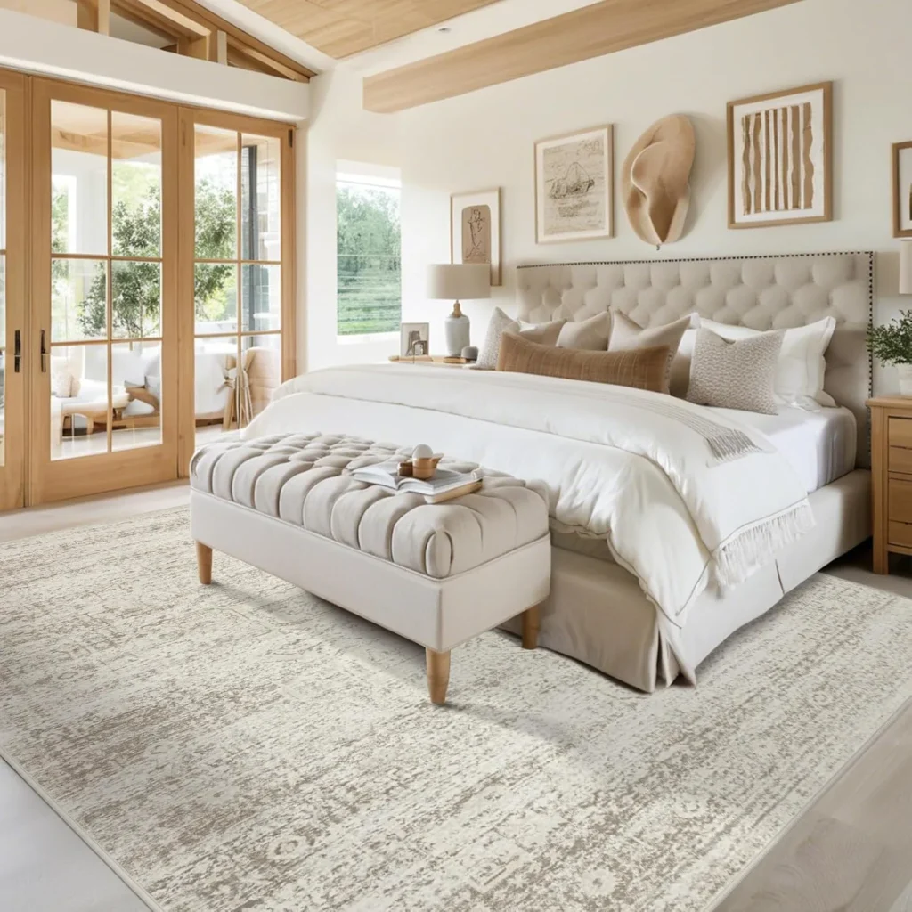 Srugn Washable Area Rug for Living, Bedroom & Dining Room, Ultra Soft Faux Wool Retro Large Carpet