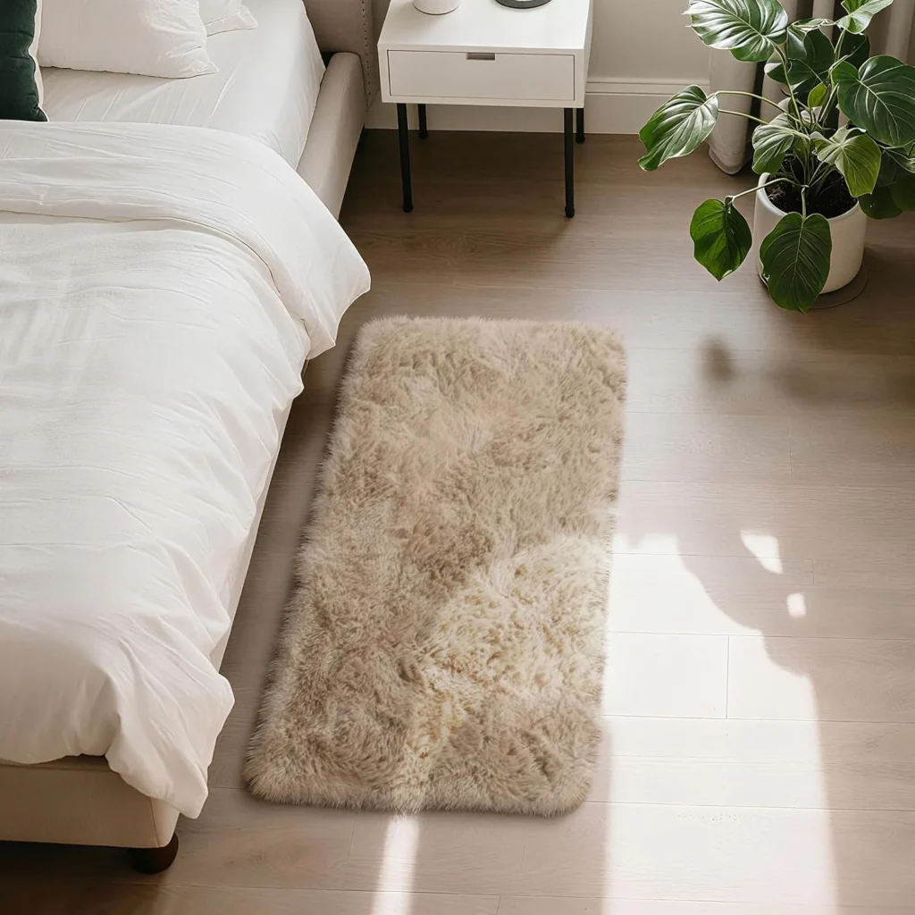 Fluffy Rug Shaggy Area Rug, Beige 2x4 Area Rugs for Bedroom, Small Bedside Rug