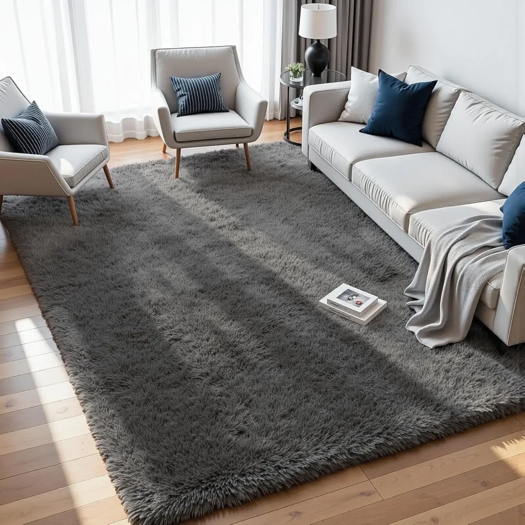 8x10 Area Rugs for Living Room: Ultra Soft Fluffy Shag Grey Rugs for Bedroom