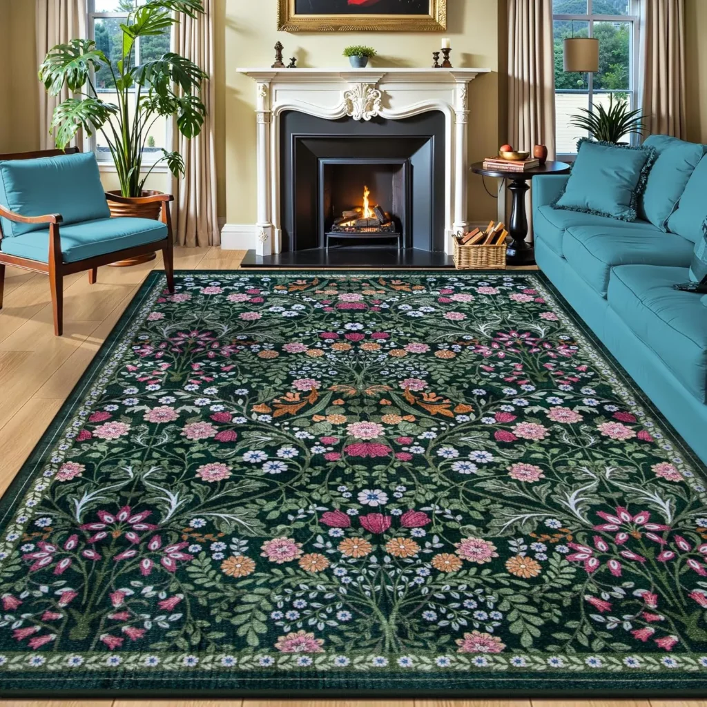 8x10 Area Rugs for Living Room: Floral Washable Rug Vintage Large Soft Boho Non-Slip Carpet