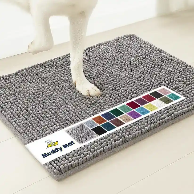 Gray chenille microfiber mat for dogs